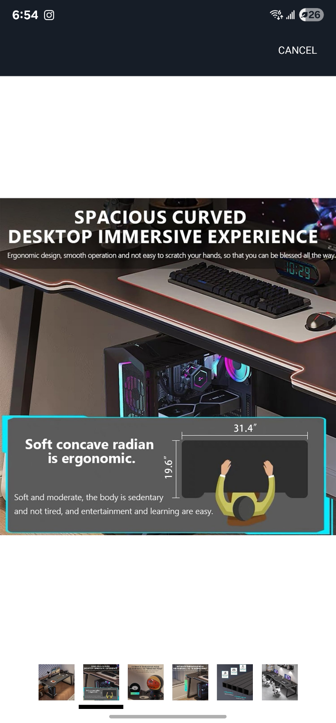 Spacious Curved Gaming Desk