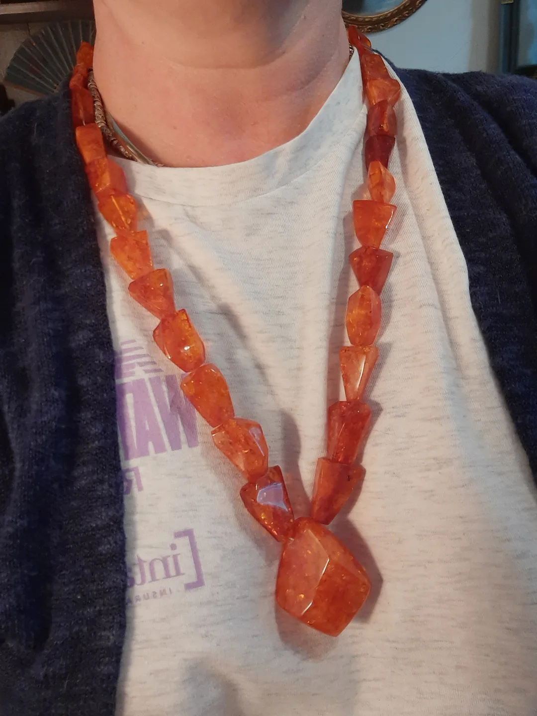 Amber Beaded Necklace with Large Pendant thumbnail