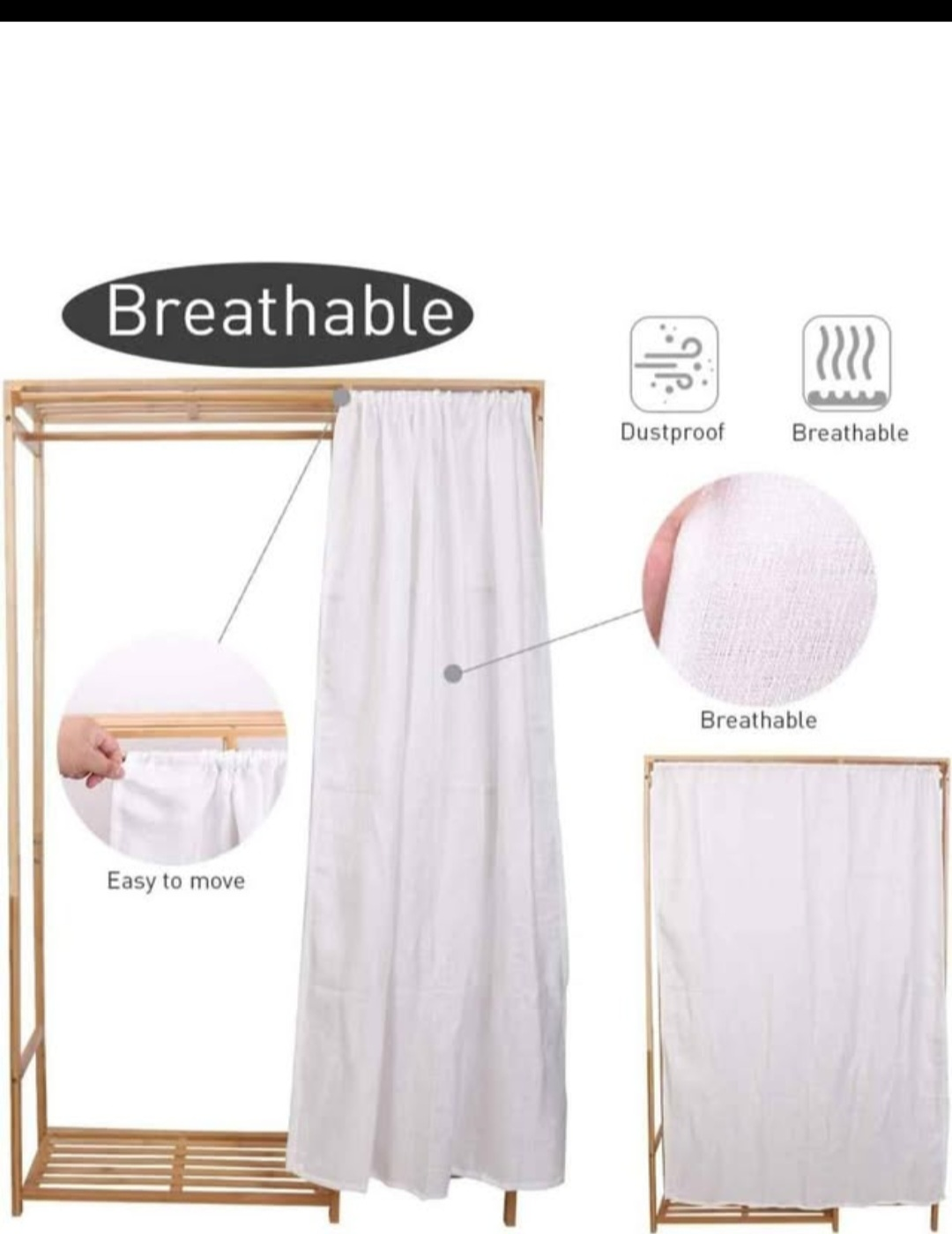 Bamboo Wooden Clothing Rack with Shelves and Curtain - photo 3