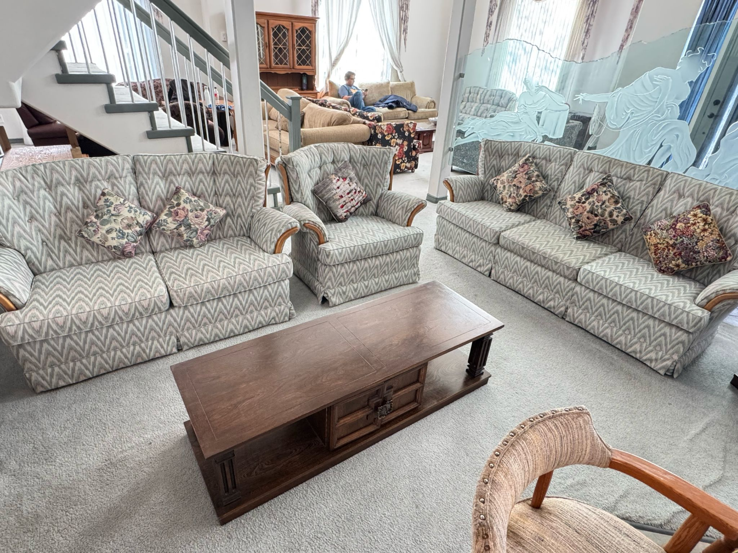 Loveseat and Chair with Wooden Accents - photo 2