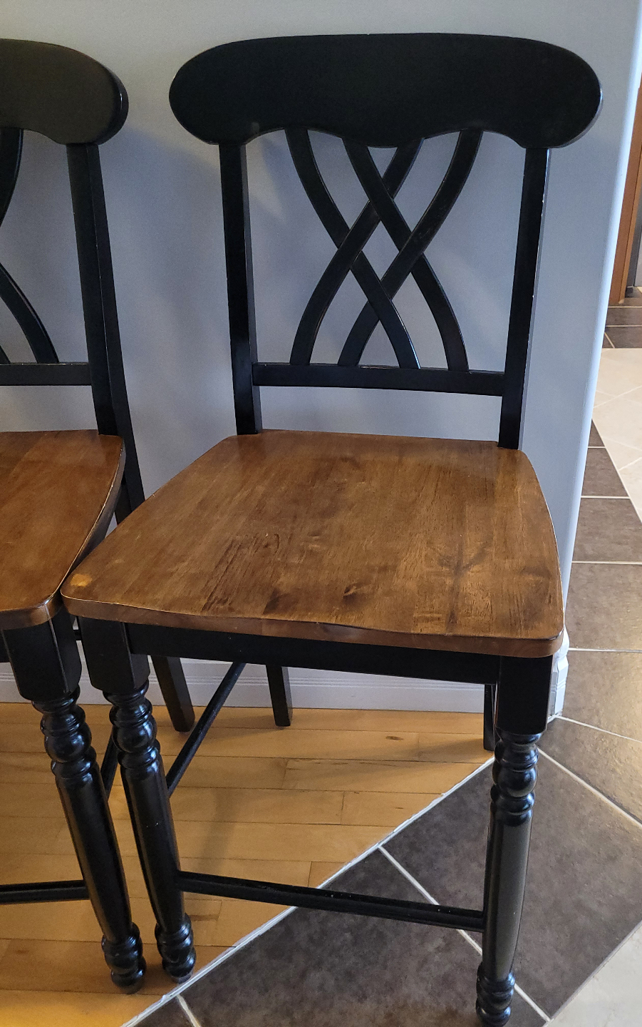 Set of Four Black and Brown Kitchen Counter Height Stools - photo 2