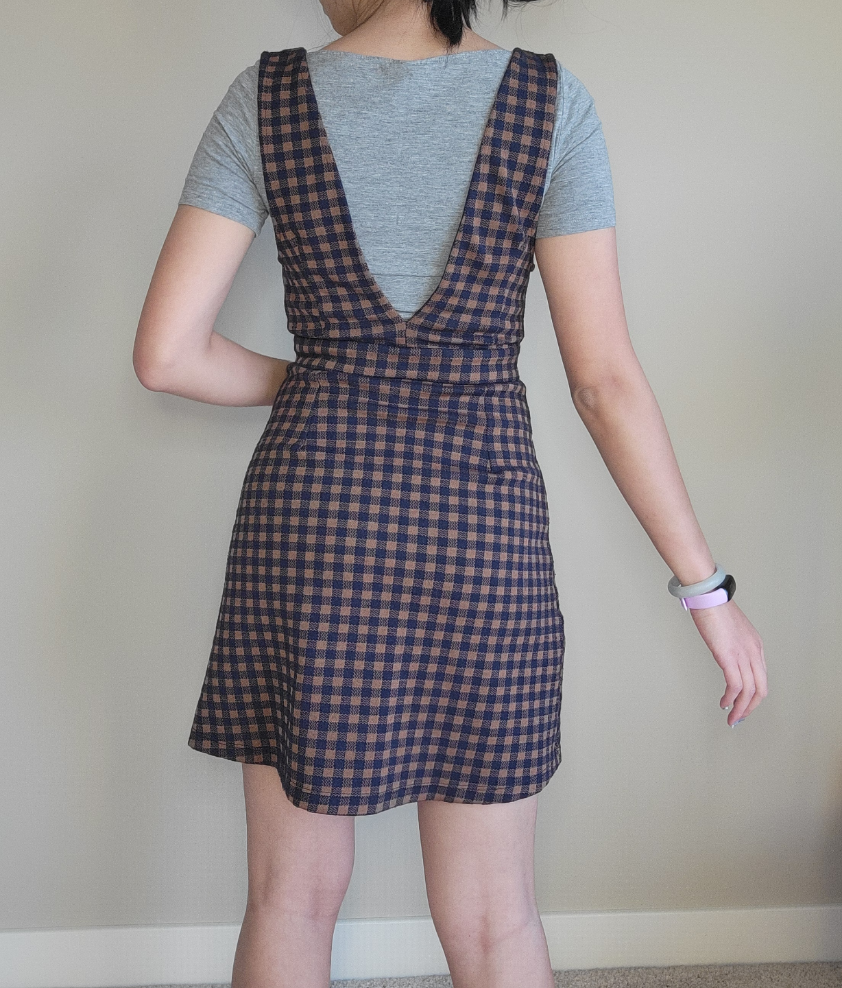 Top Shop Brown and Black Gingham Button-Down Jumper Dress - photo 3