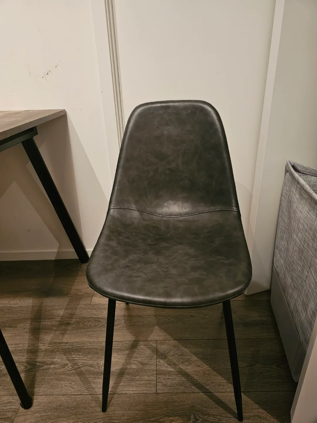 4 Dark Grey Dining Chairs with Black Legs thumbnail