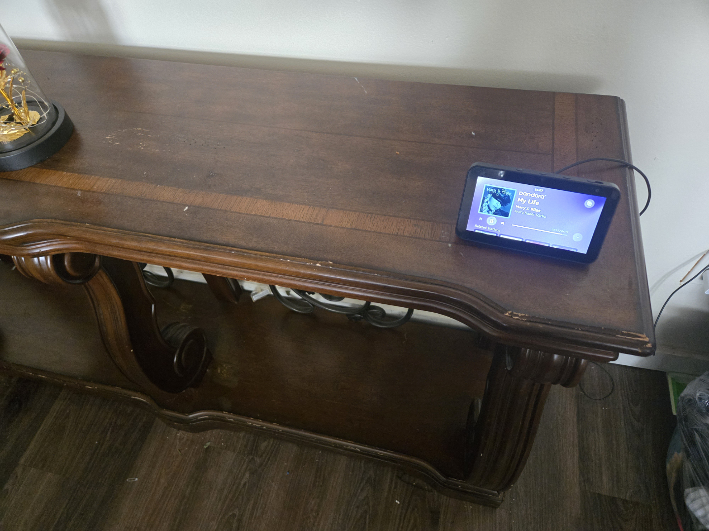 Dark Wood Console Table with Metal Accents - photo 4