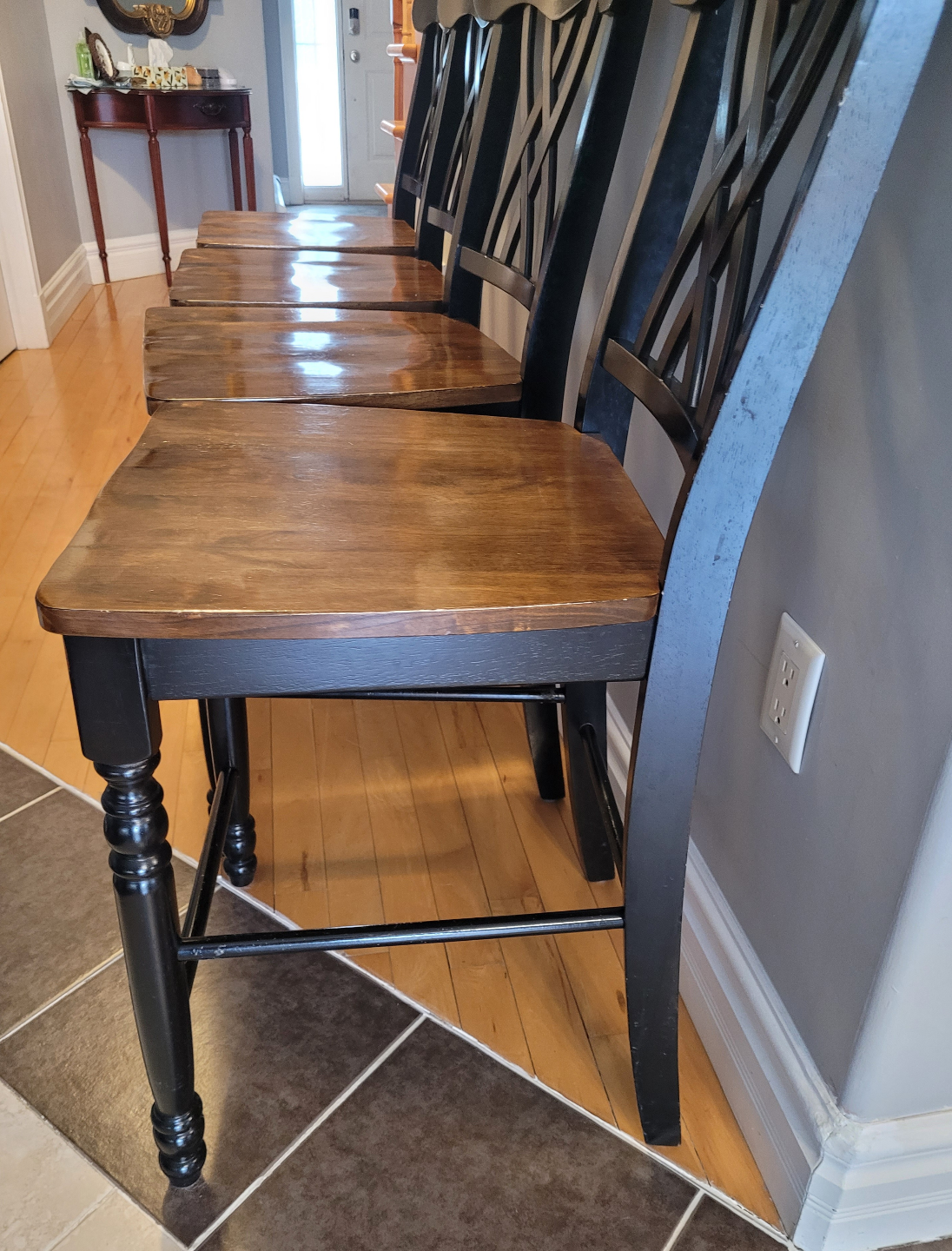 Set of 4 Black and Brown Kitchen Counter Height Chairs - photo 3