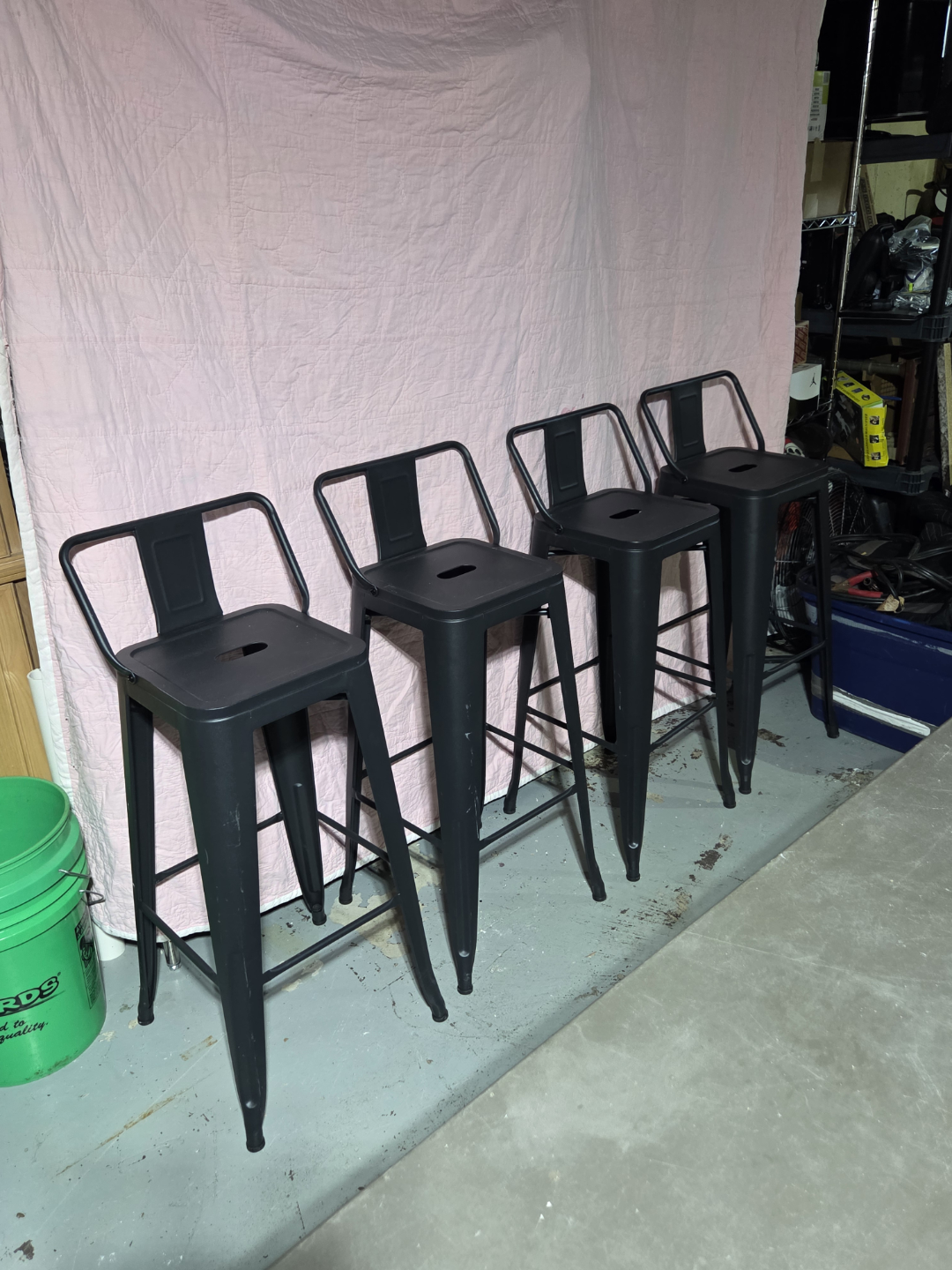 Set of Four Black Metal Bar Stools