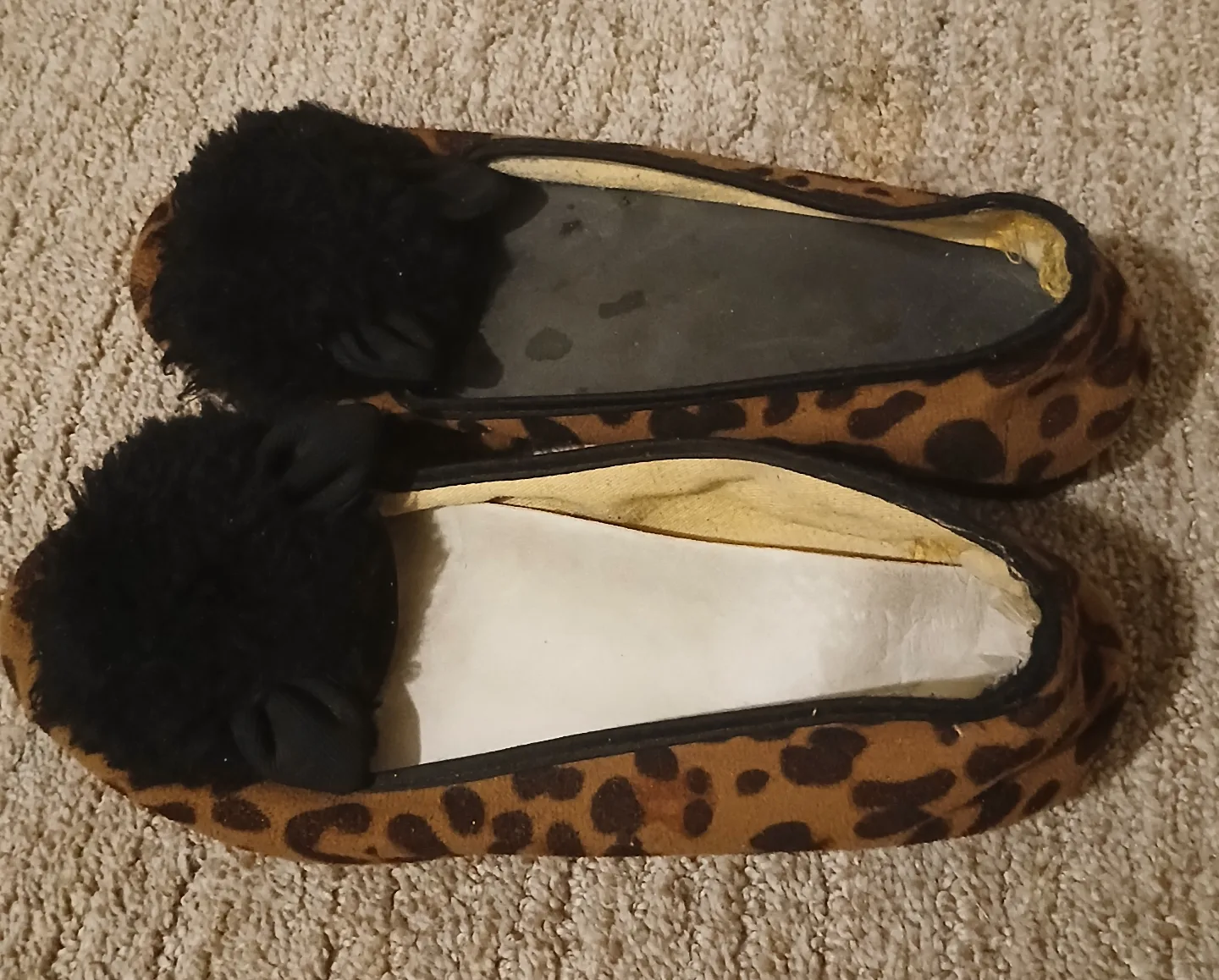 Leopard Print Fuzzy Pom-Pom Ballerina Flats thumbnail