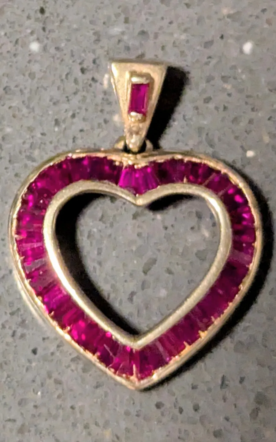 Gold Heart Pendant with baguette-cut rubies thumbnail