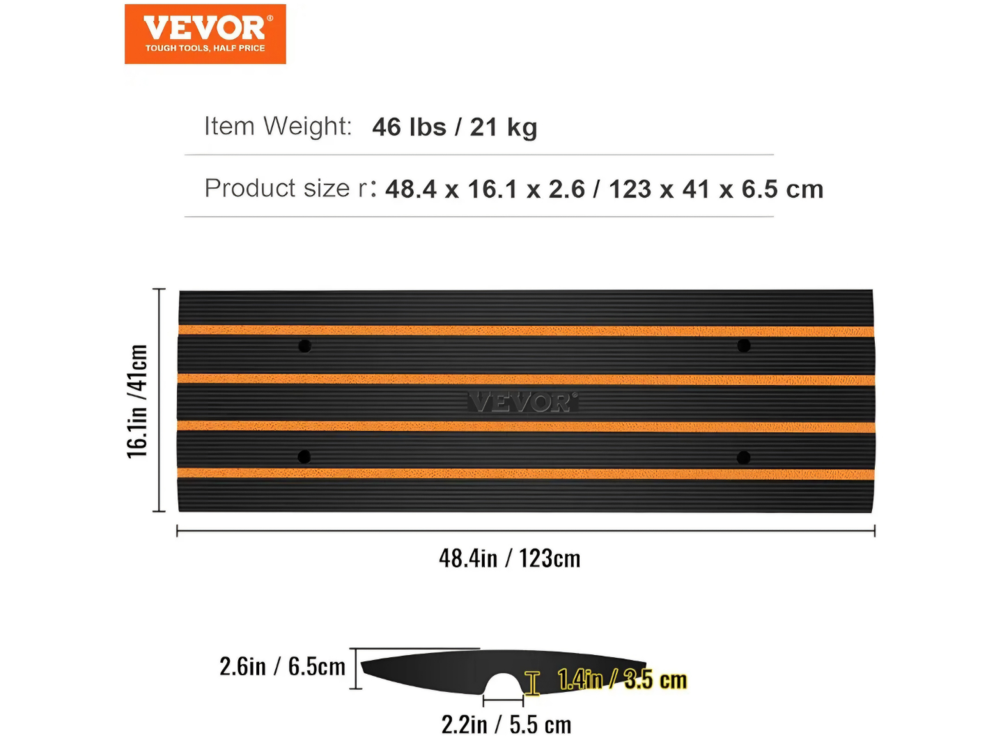 Pair of VEVOR Rubber Curb Ramps - 48.4" Long, 16.1" Wide, 21kg - photo 2