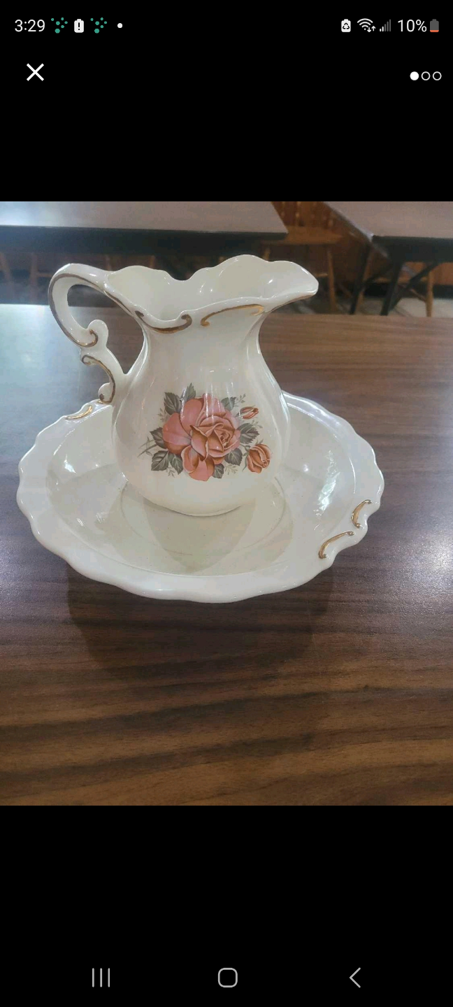 medium sized Vintage Rose Pitcher and Basin Set