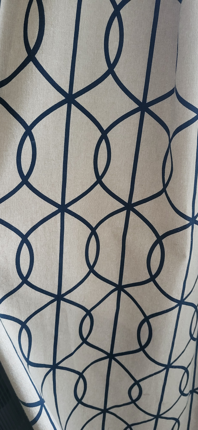 Elegant Beige and Blue Geometric Pattern Curtains - photo 2