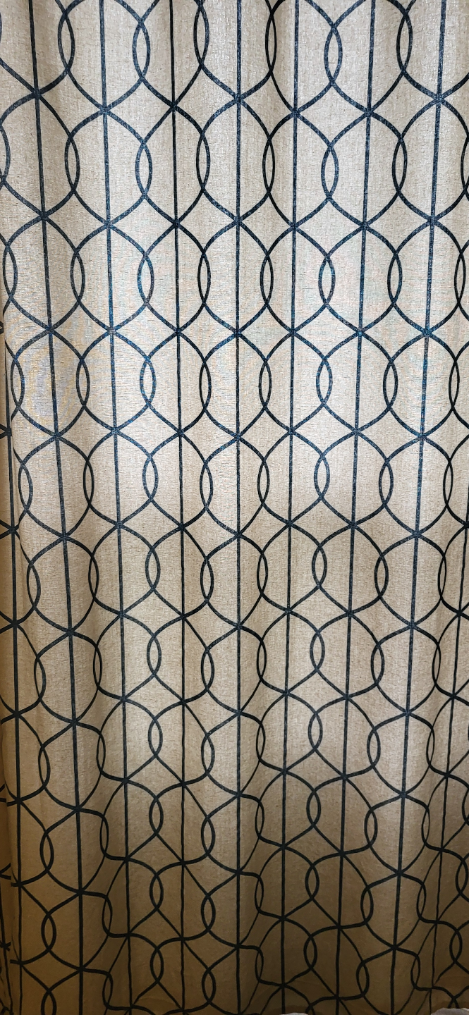 Elegant Beige and Blue Geometric Pattern Curtains - photo 3