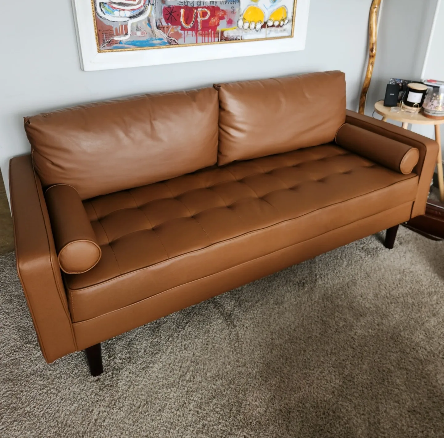 Mayfair Burkleigh 70.1" Brown Faux Leather Sofa thumbnail