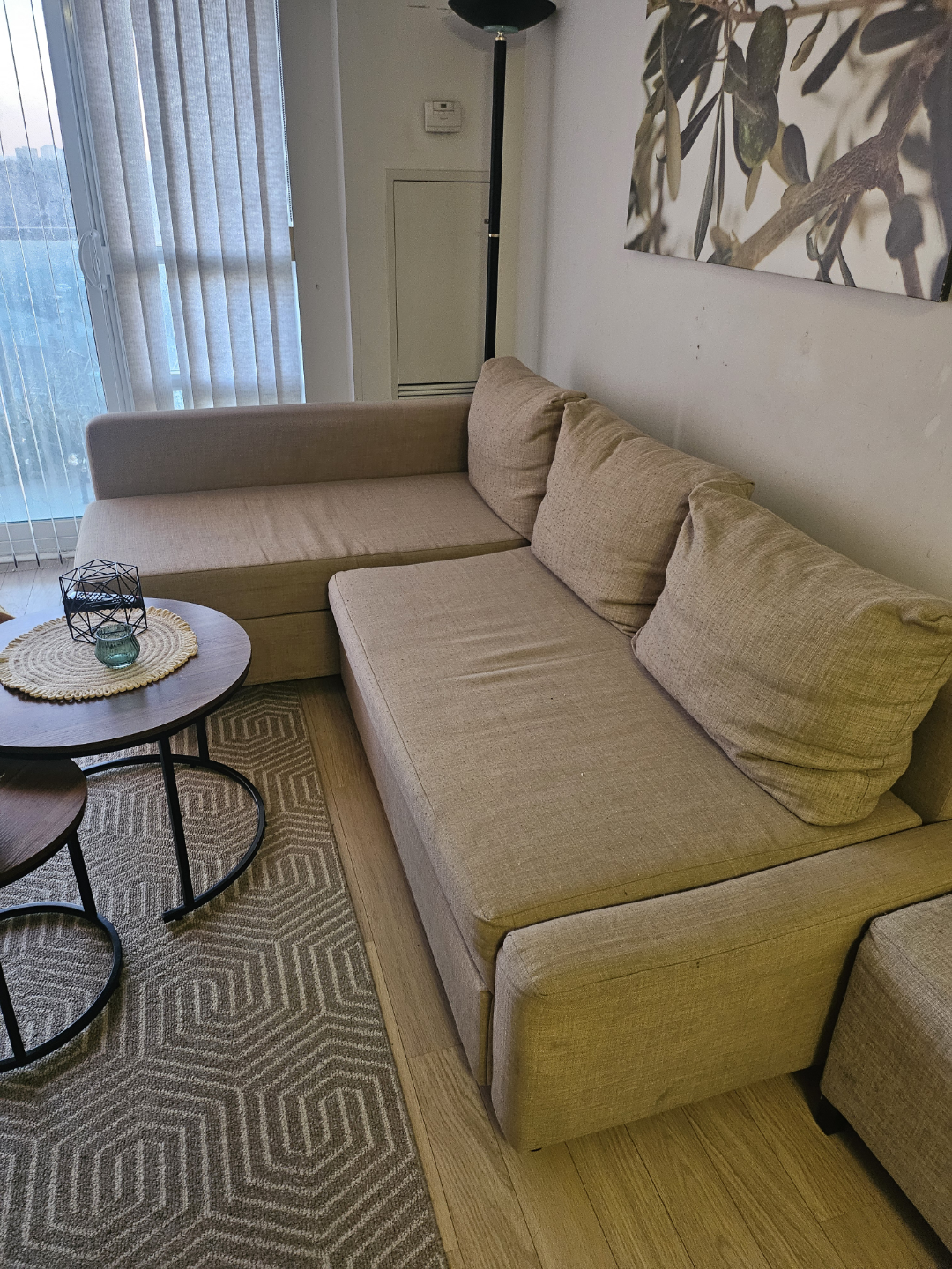 Beige L-Shaped Sofa Bed with Storage - photo 2