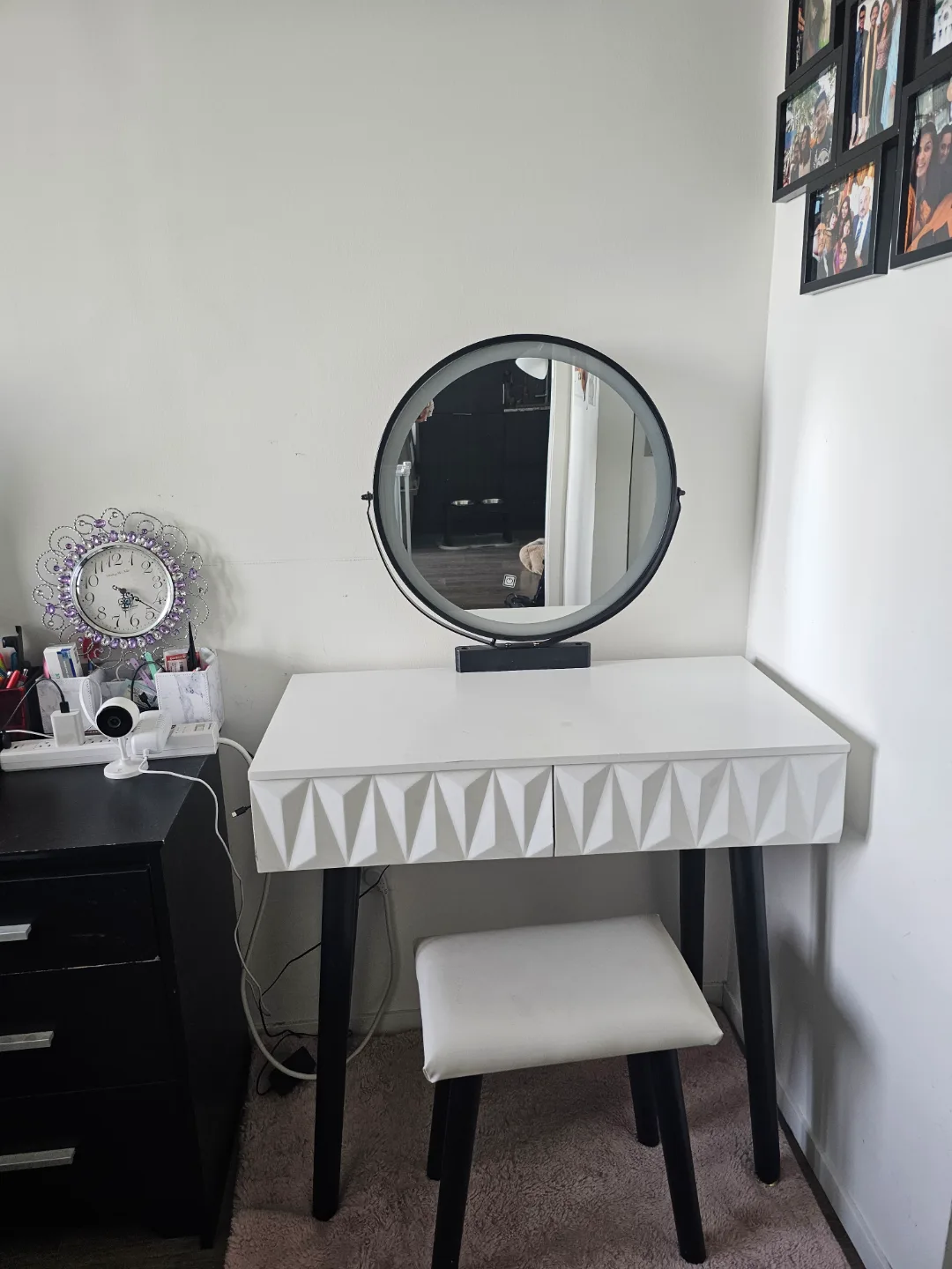 White Vanity Set with LED Mirror and Stool thumbnail