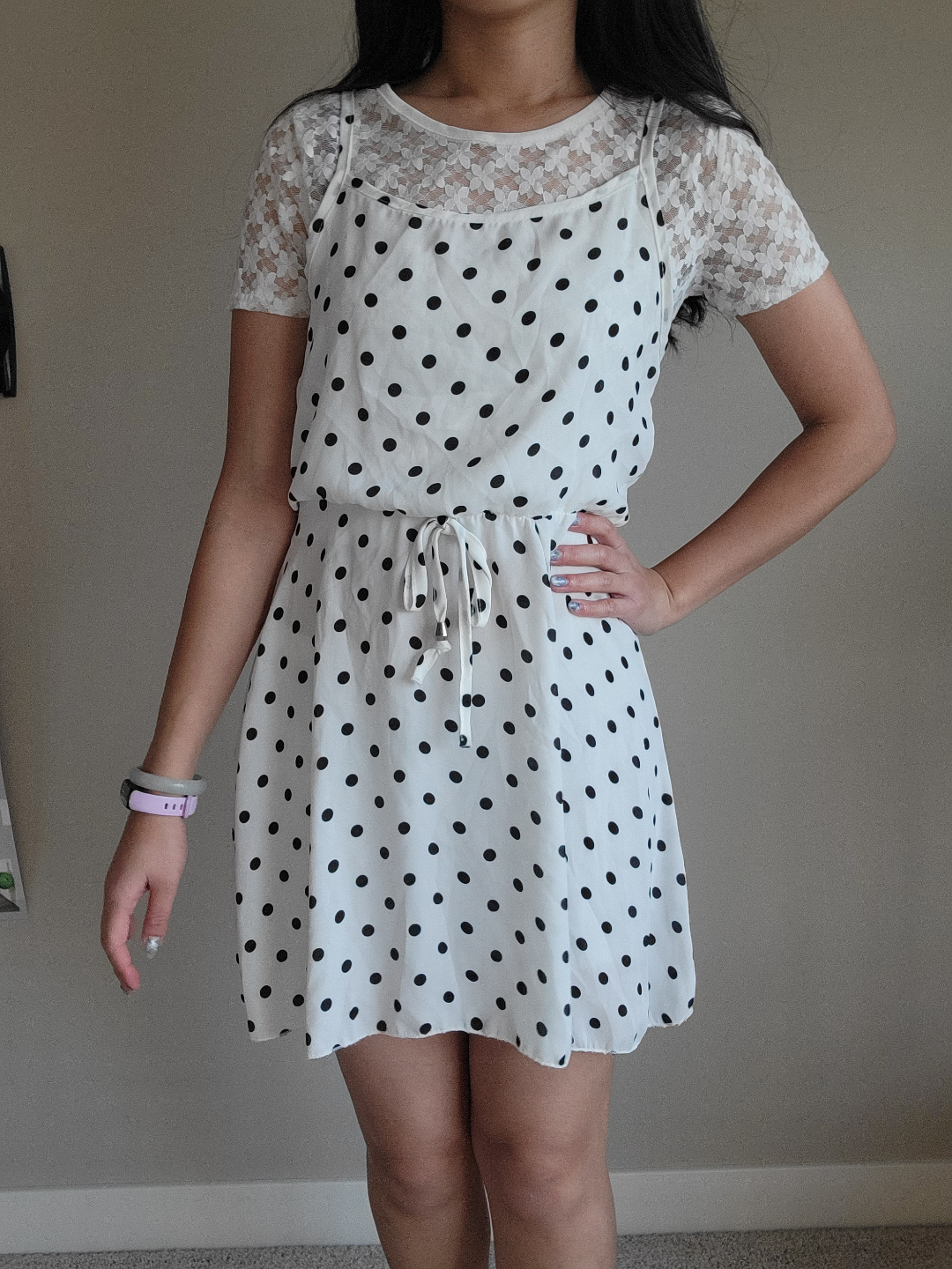 Black Polka Dot Dress with Lace underlay