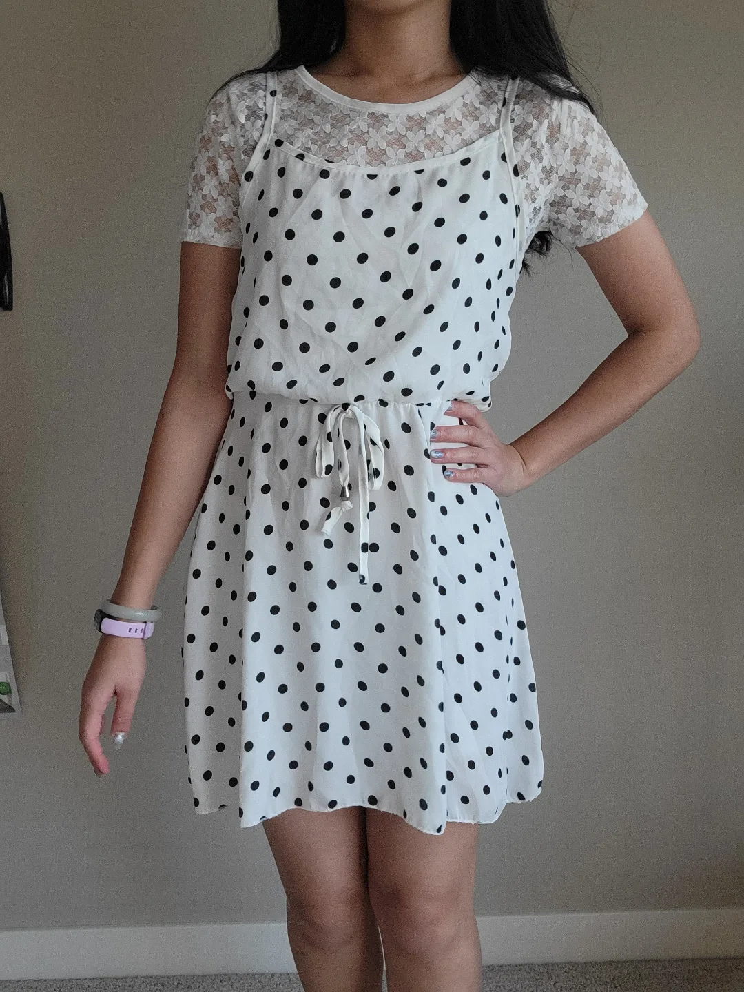 Black Polka Dot Dress with Lace underlay thumbnail