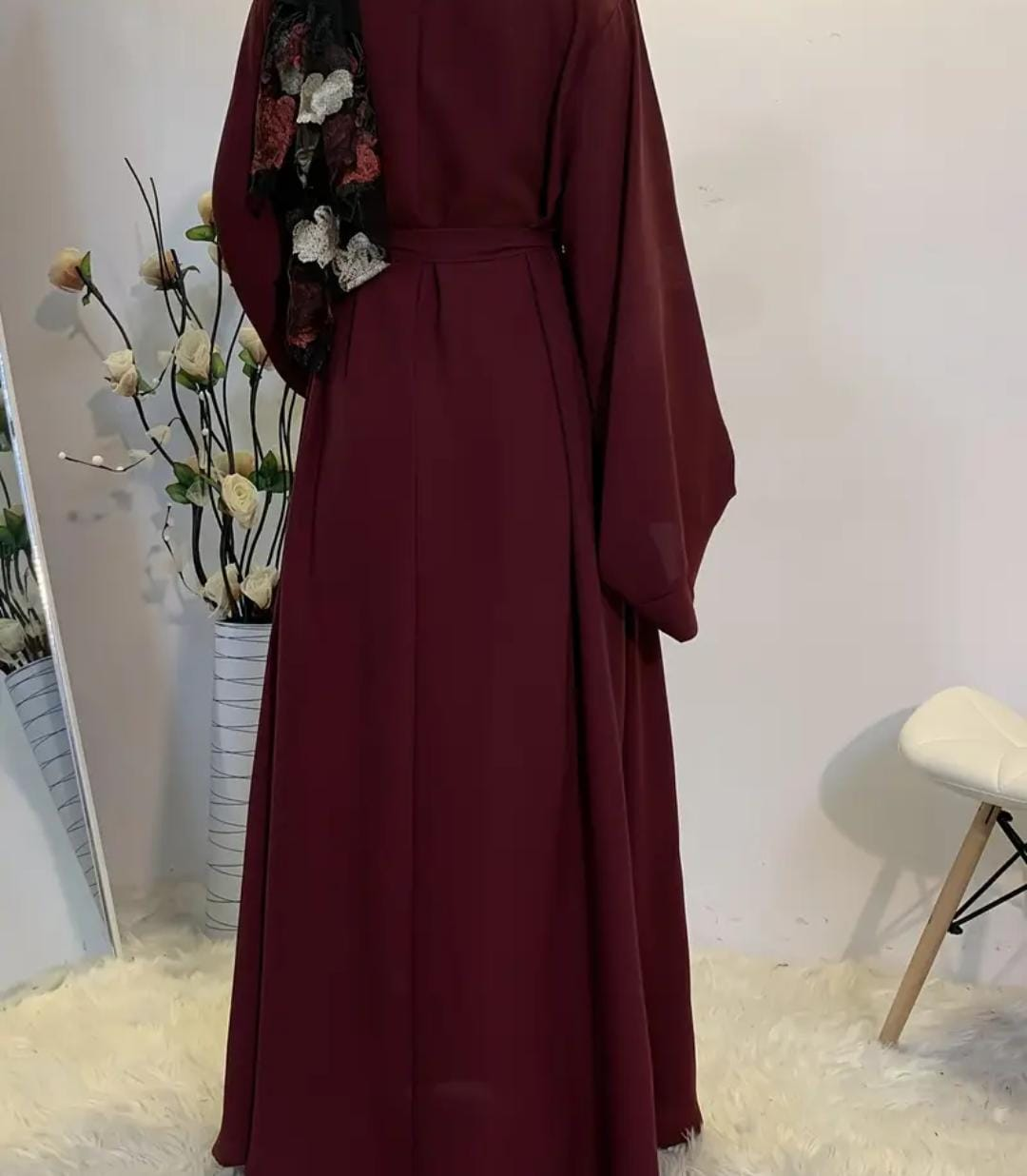 Burgundy Abaya Maxi Dress with Belt - photo 2