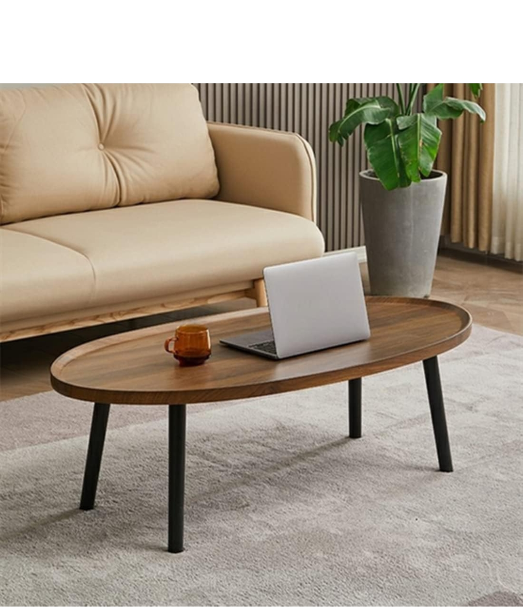 Oval Wood Coffee Table with Black Legs - photo 4