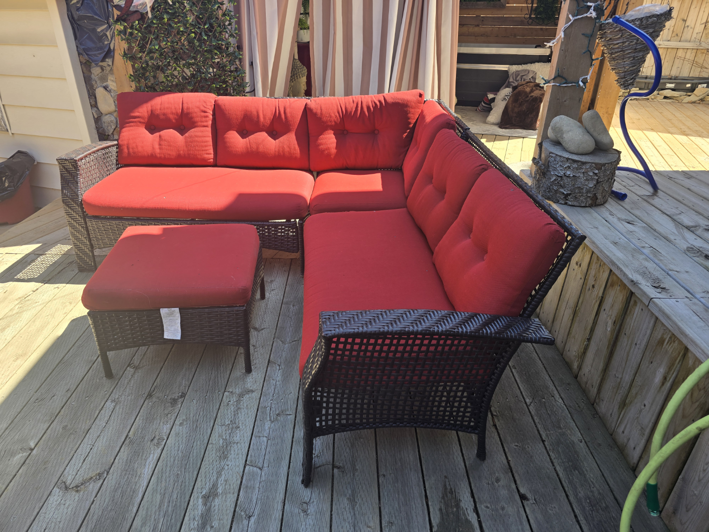 Outdoor Wicker Patio Conversation Set with Red Cushions - photo 2