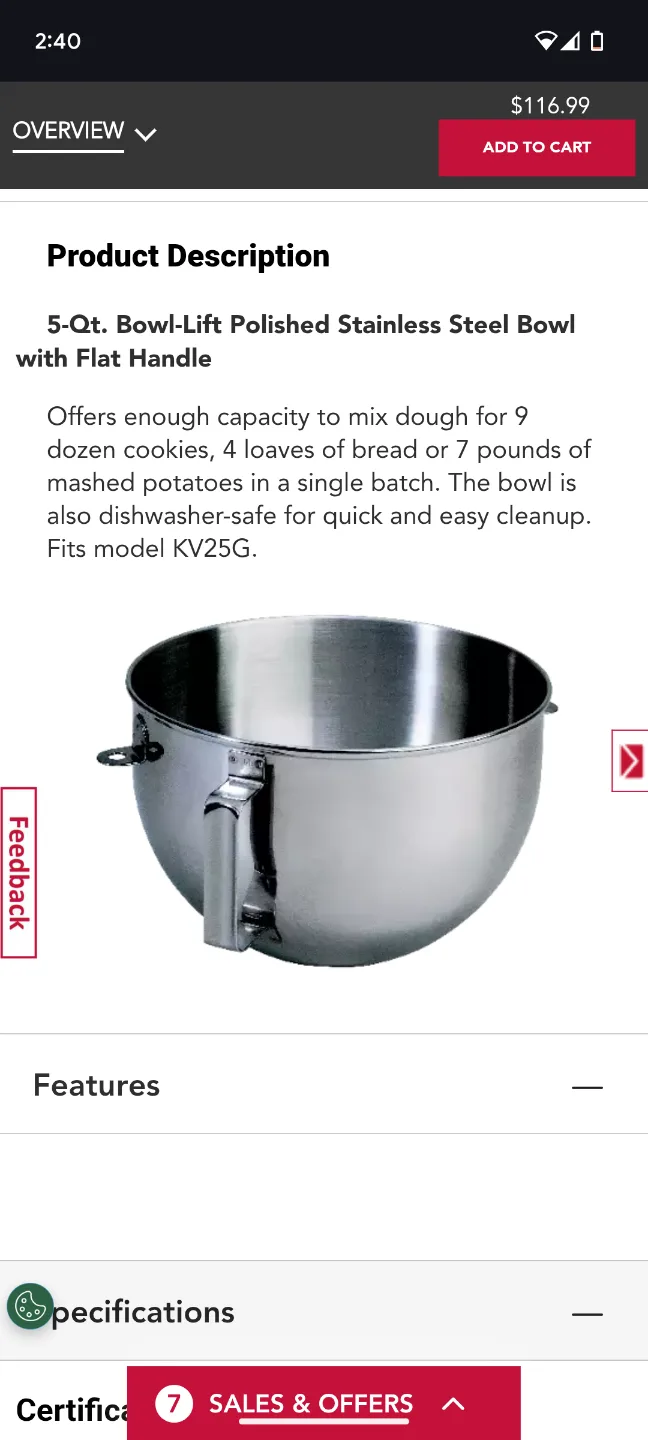 5-Quart KitchenAid Stand Mixer Bowl thumbnail