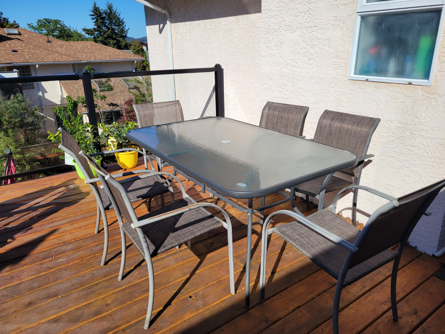Outdoor Patio Dining Set - 6 Chairs & Glass Top Table