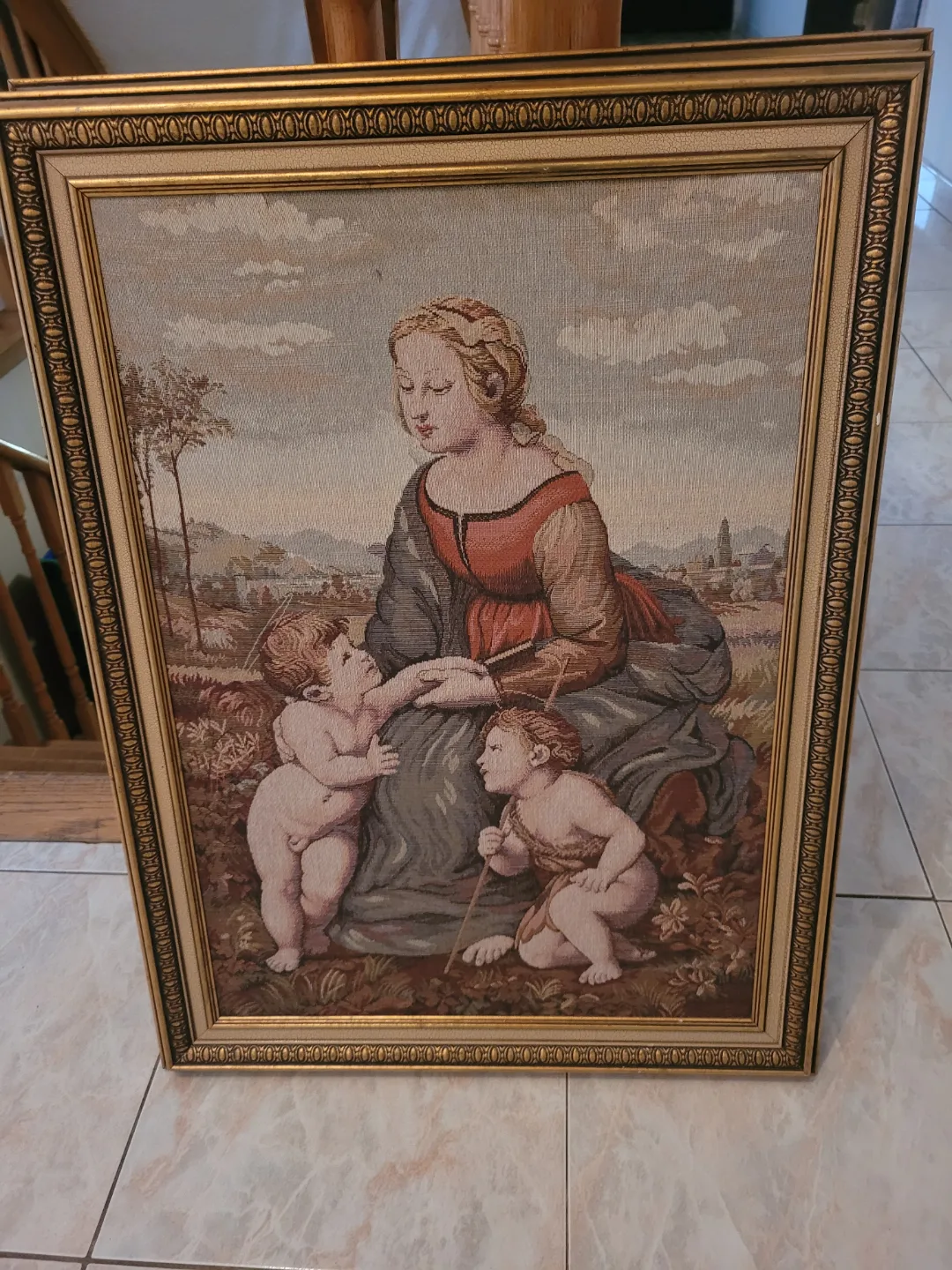 x2 Vintage  Madonna and Child Tapestry Wall Hanging thumbnail