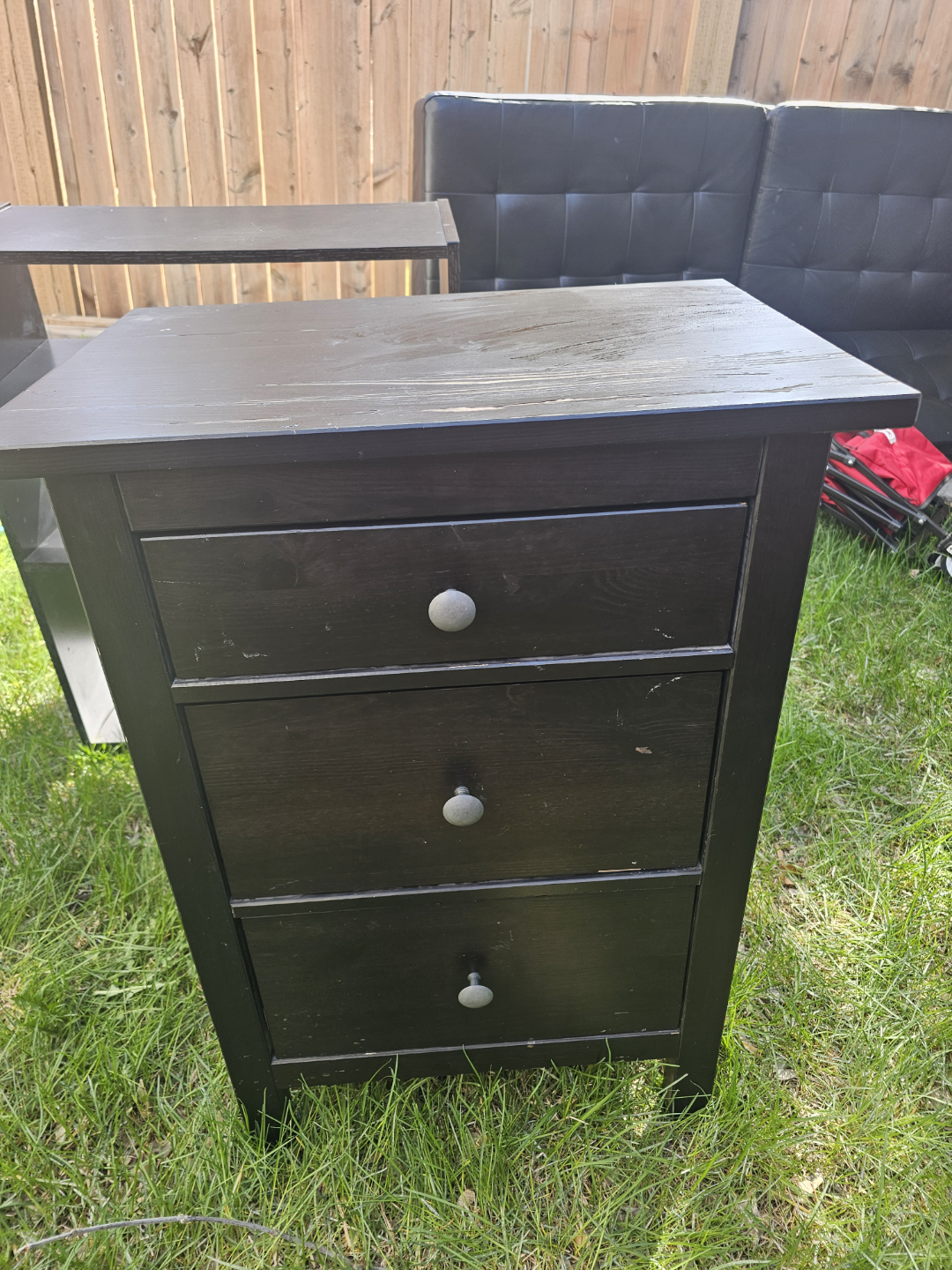 Moving sale! Ikea Three-Drawer Dark Wood Nightstand