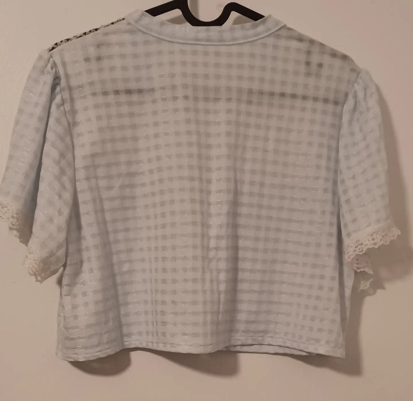 Vintage Light Blue Gingham Top with Lace image indicator(2)