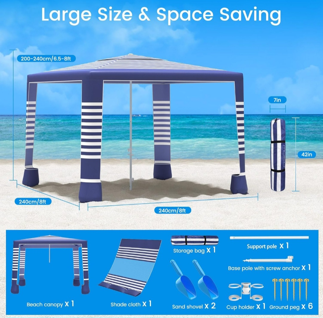 Large Beach Canopy with Shade Cloth and Accessories
