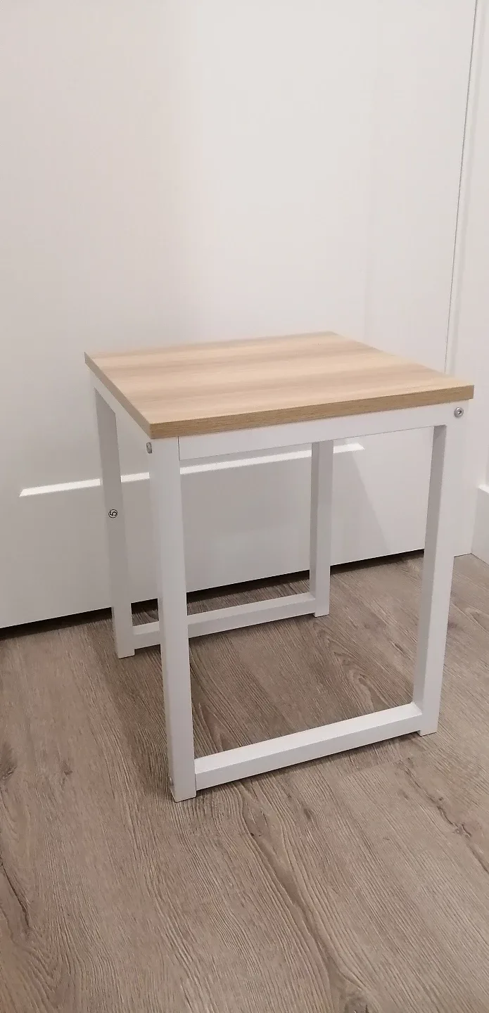 Small Square stool with metal frame, Light Wood Top thumbnail