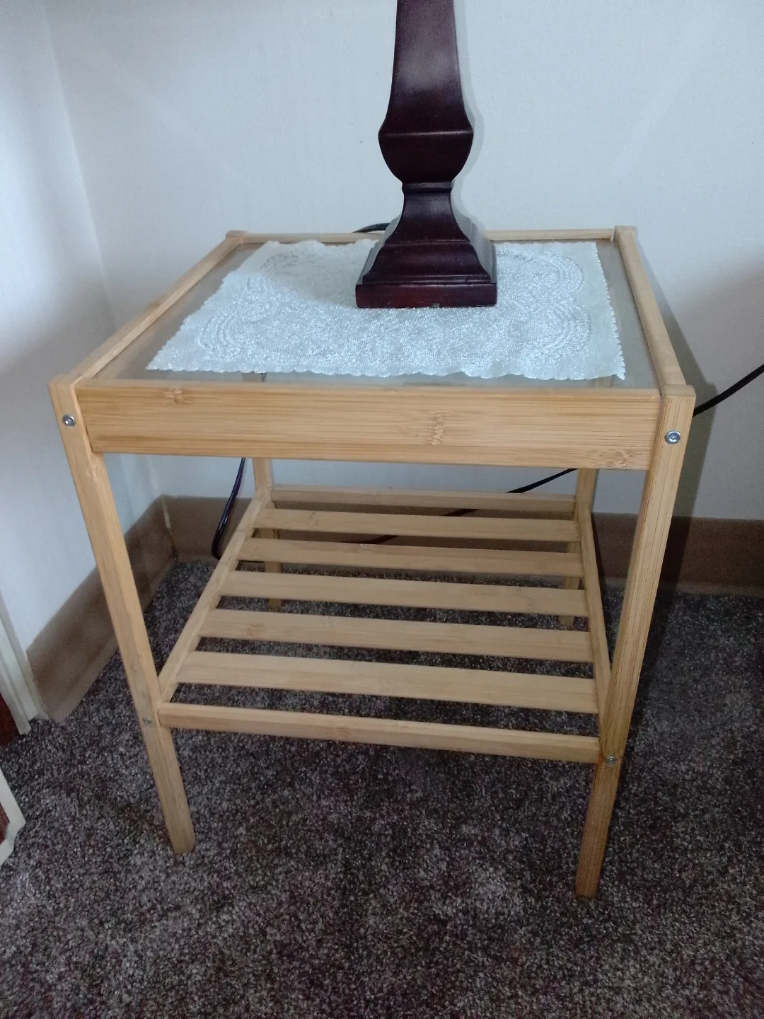 Bamboo End Table with Glass Top and Shelf thumbnail