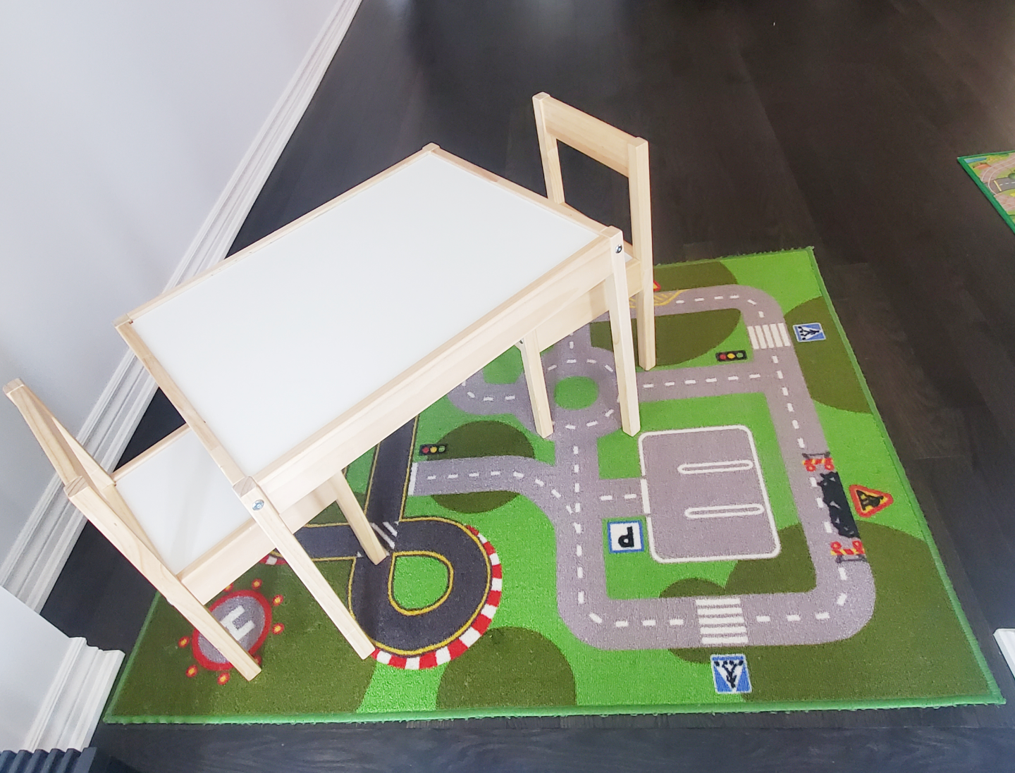 Children's Table and Two Chairs Set with Rug