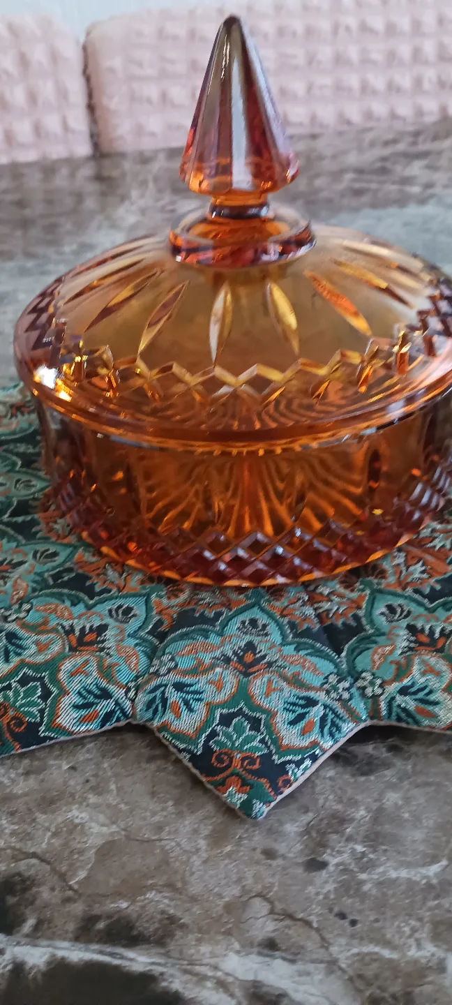 Vintage Amber Glass Candy Dish with Lid $20 image indicator(2)