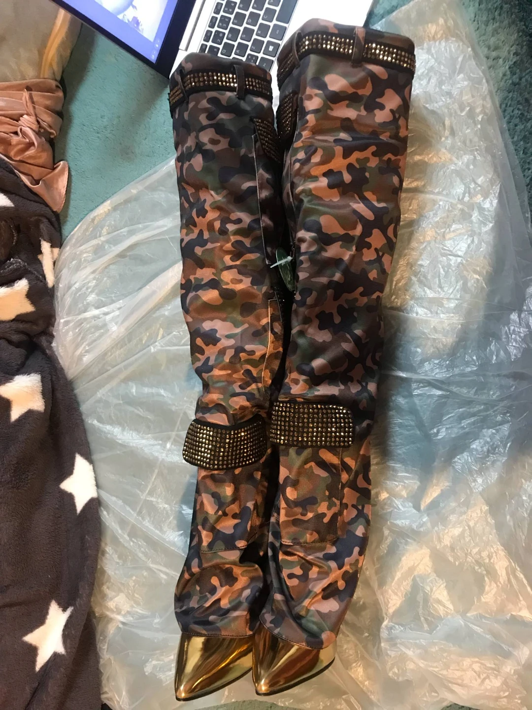 New!!! Camouflage Knee-High Boots with Gold Accents - photo 4