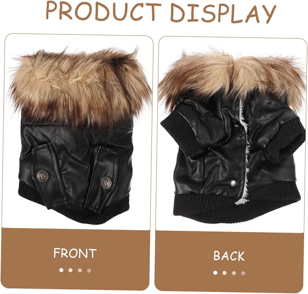 Black Faux Leather Dog Jacket with Fur Trim - Size XL - photo 4