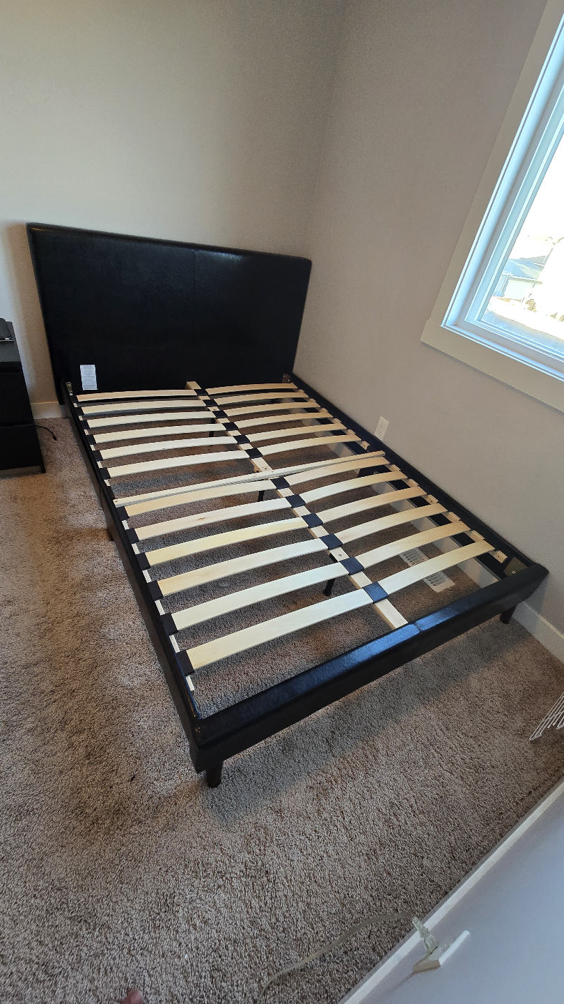 Full Size Black Faux Leather Platform Bed Frame
