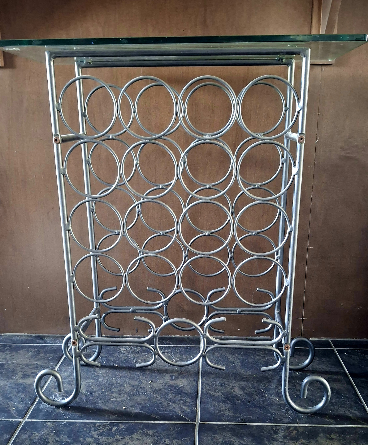 Metal Wine Rack with Glass Top