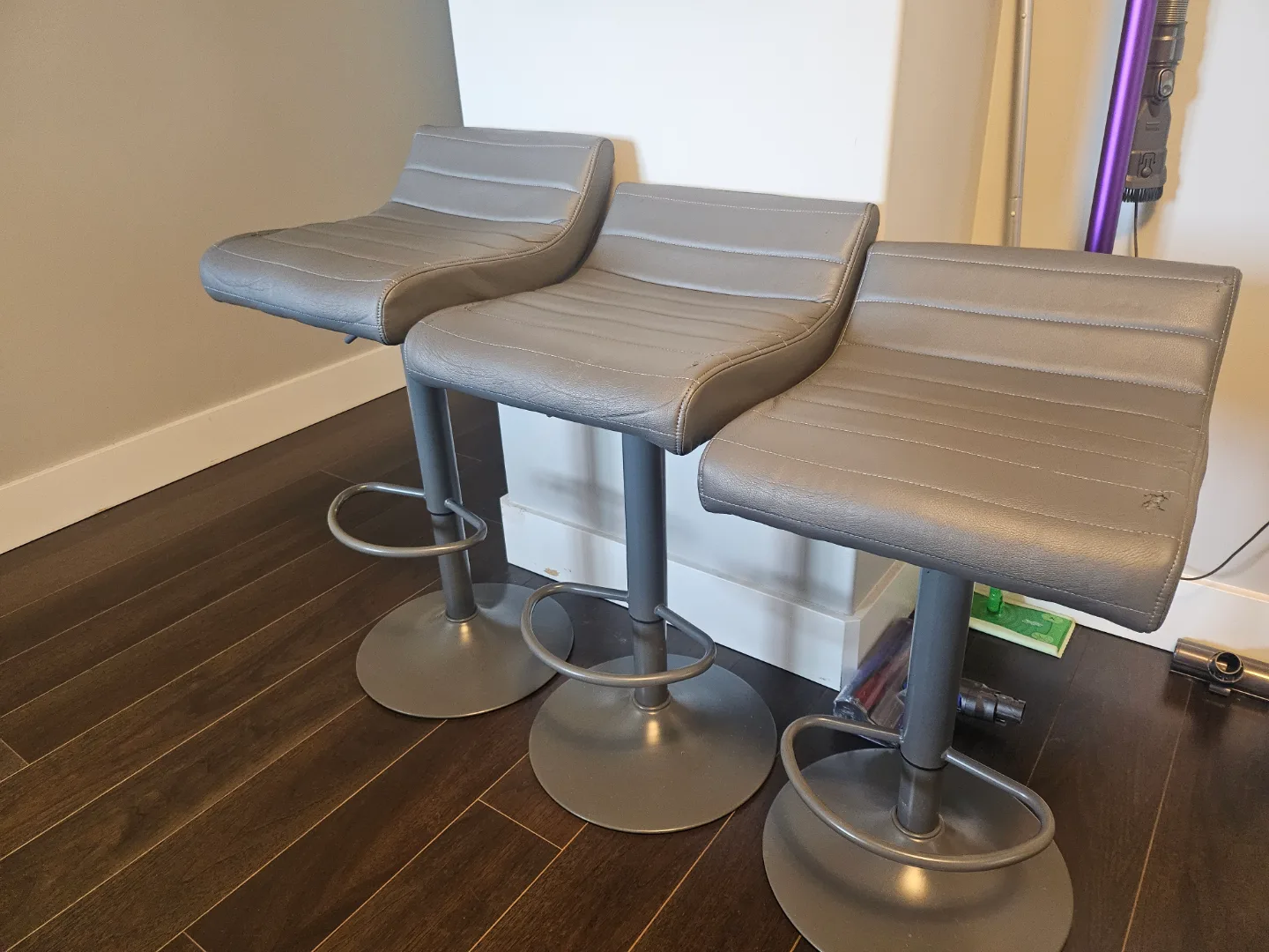 Adjustable Grey Bar Stools x3