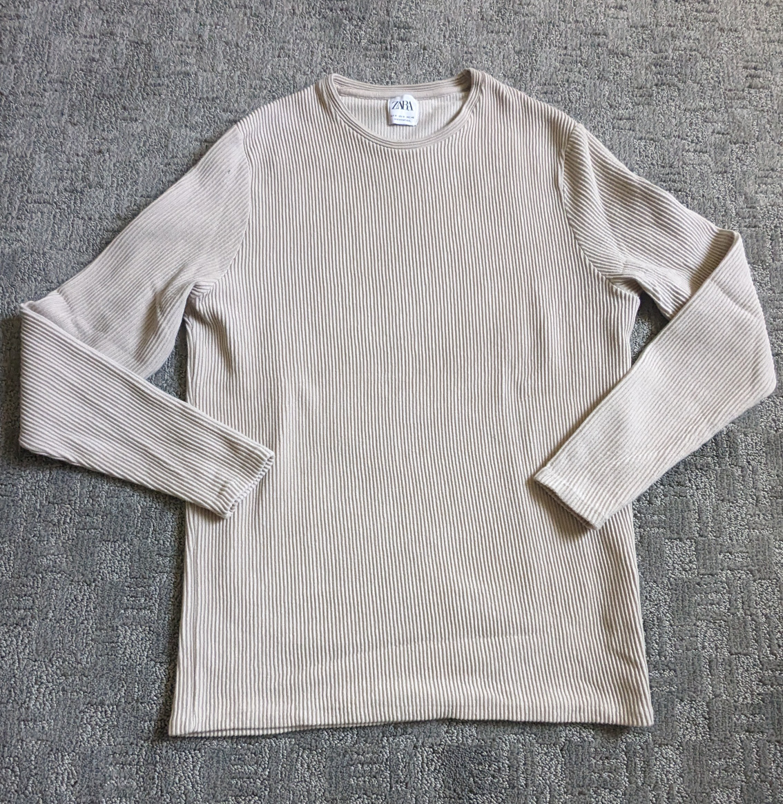 Men's Zara Beige Ribbed Knit Long Sleeve Sweater
