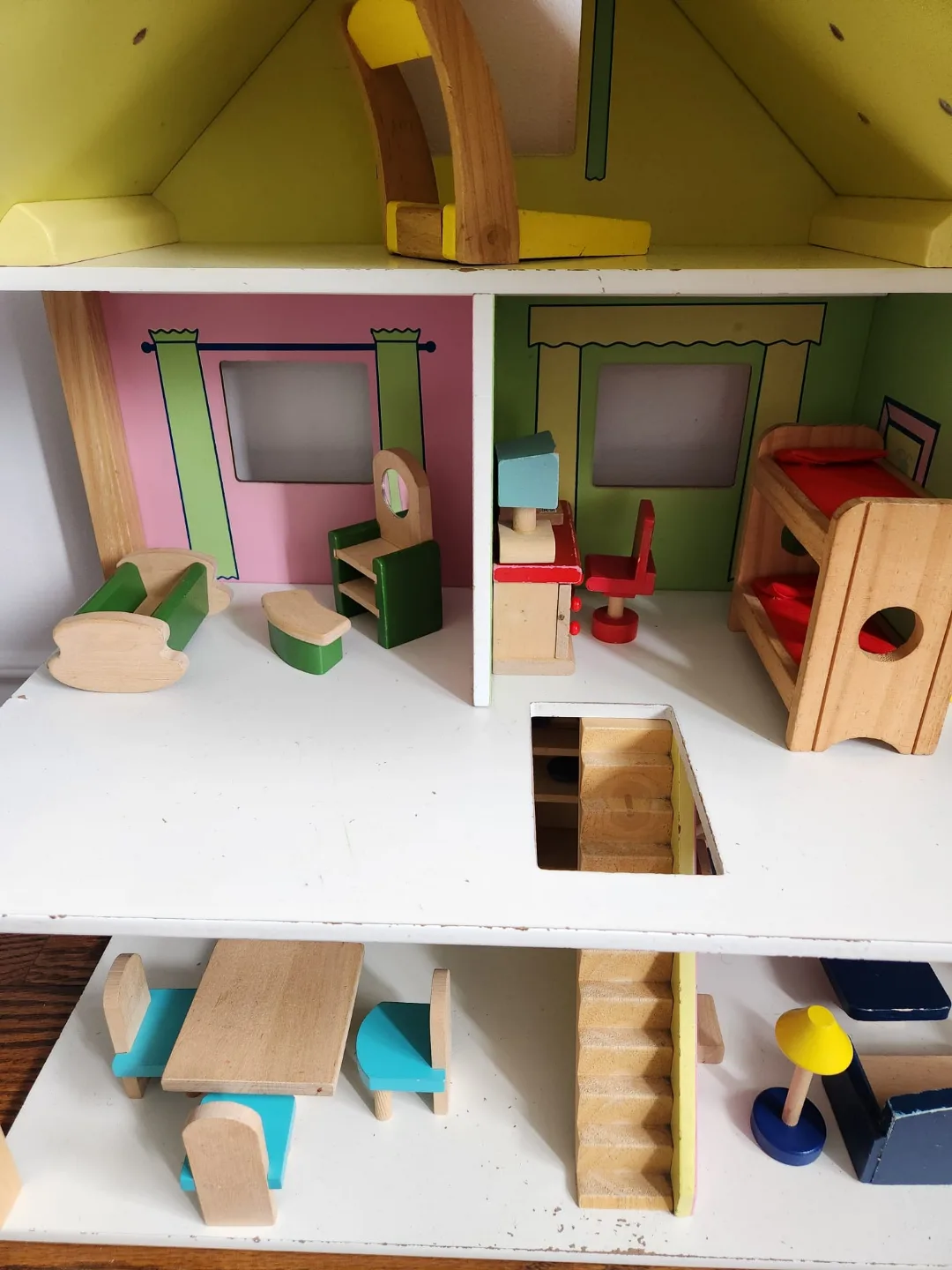 Vintage Wooden Dollhouse with Furniture image indicator(6)