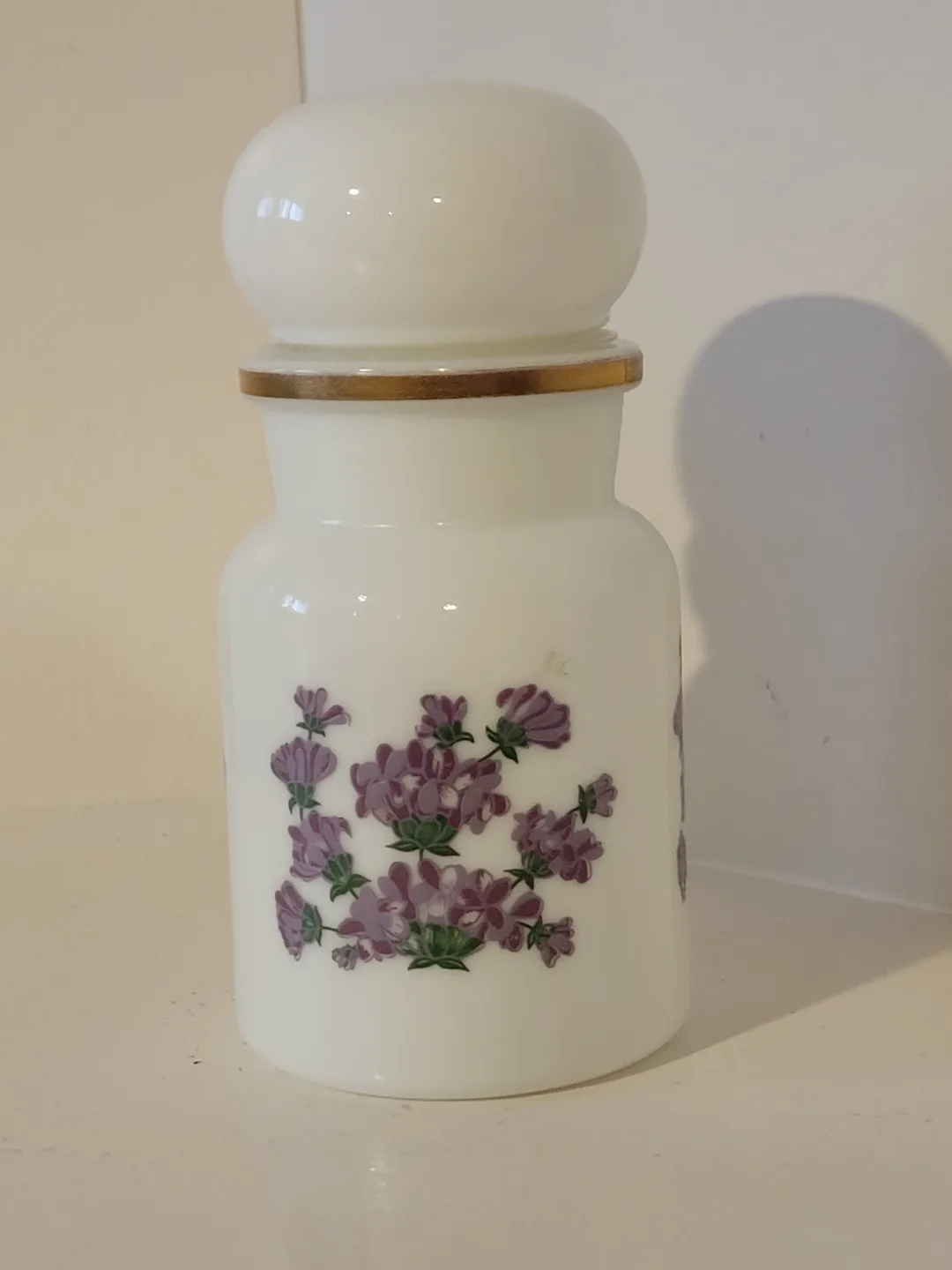 Vintage Pair of Milk Glass Jars Apothecary with Floral Designs image indicator(5)