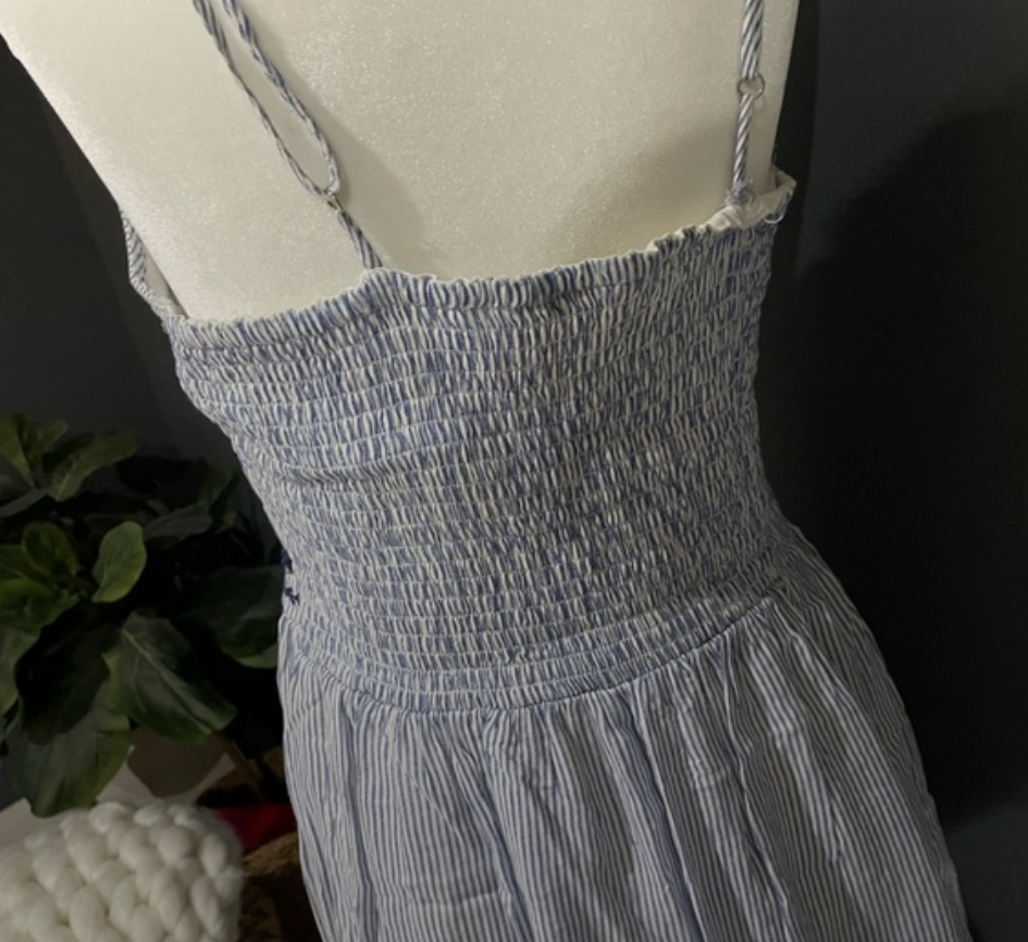 Japna Blue and White Striped Maxi Dress with Embroidery - photo 3