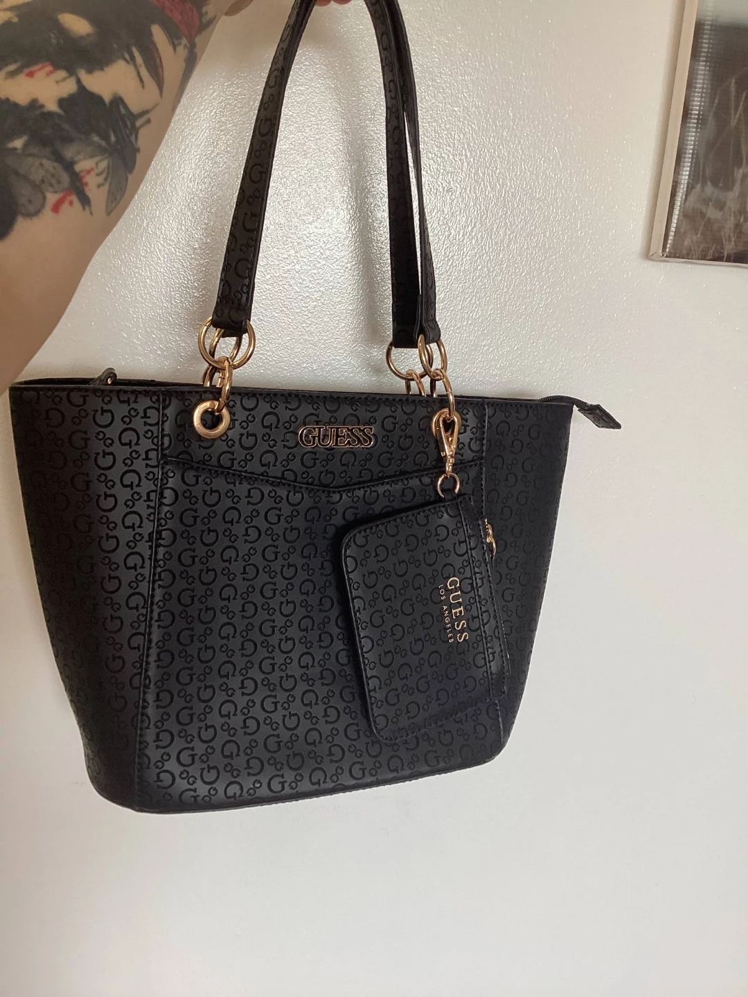 GUESS Black Tote Bag with Shoulder Strap