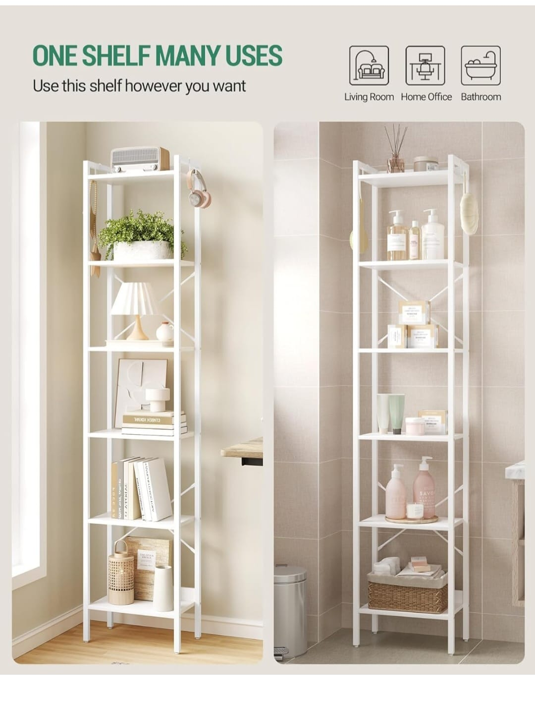 White 6-Tier Storage Shelf - Versatile & Sturdy - photo 4
