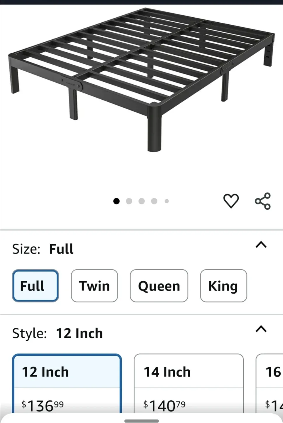 Full Size Metal Platform Bed Frame - 12 Inch thumbnail