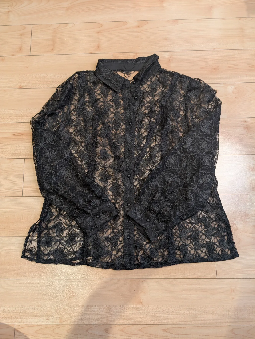 disturbia Black Lace Button-Up Blouse thumbnail