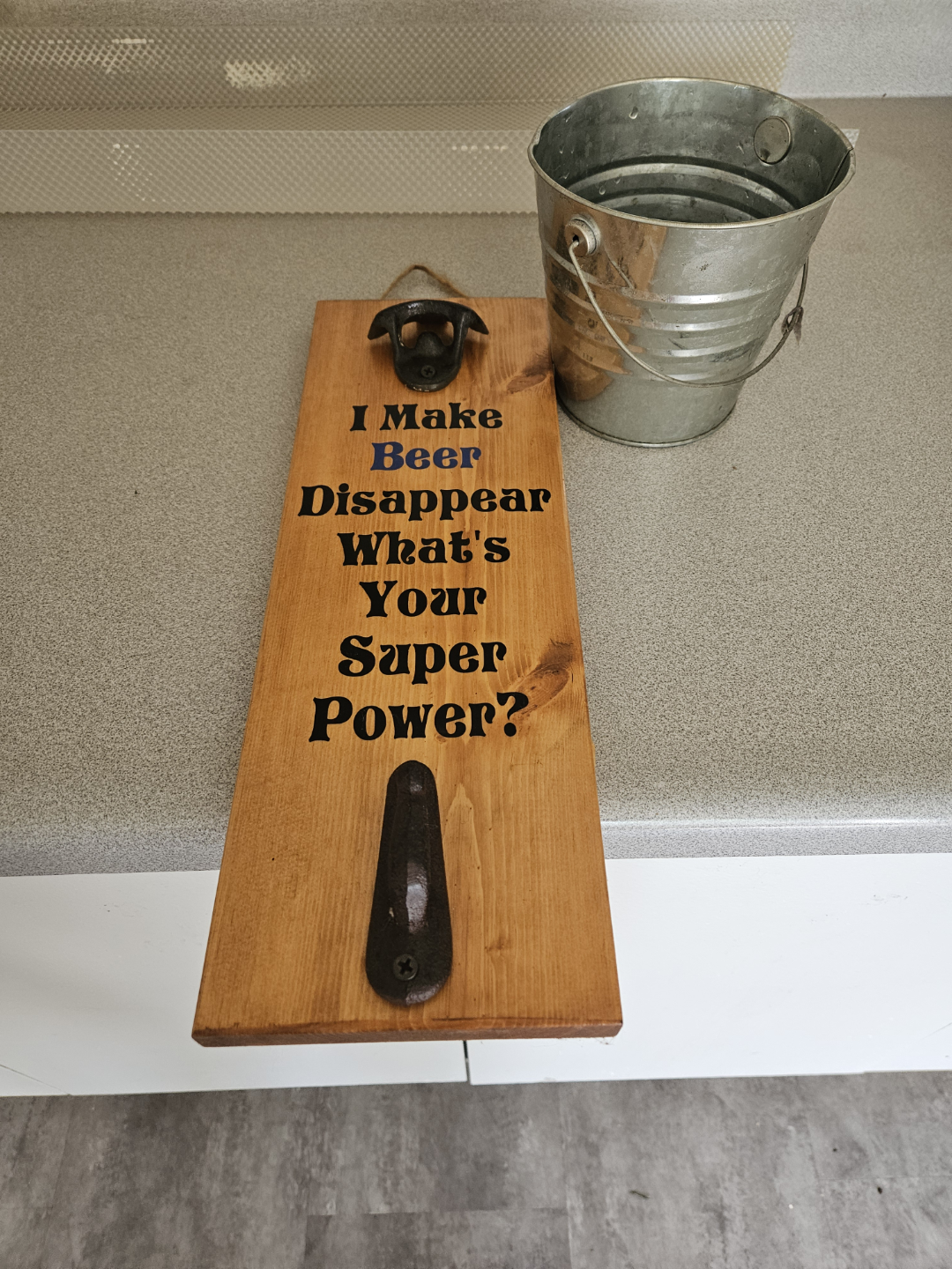 Wooden Beer Bottle Opener with Mini Metal Bucket