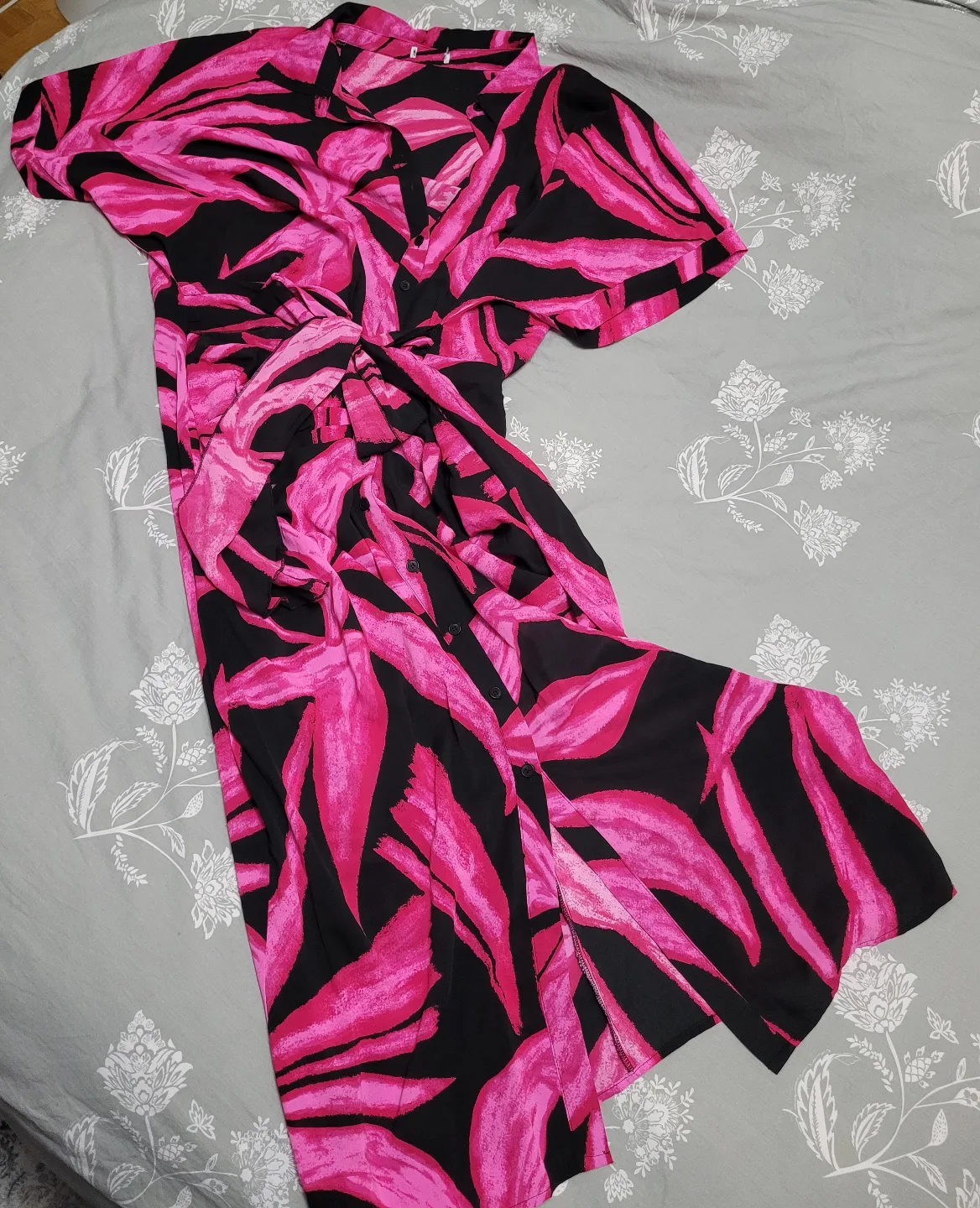 Pink and Black Floral Midi Dress thumbnail
