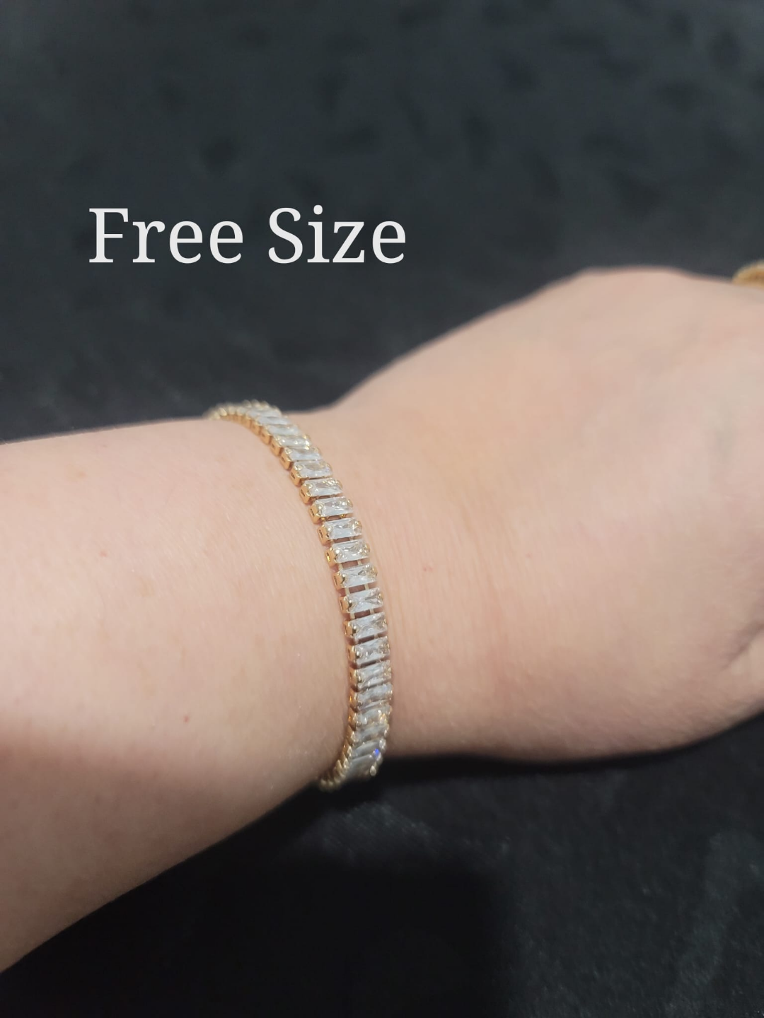 Gold baguette CZ Tennis Bracelet - Free Size